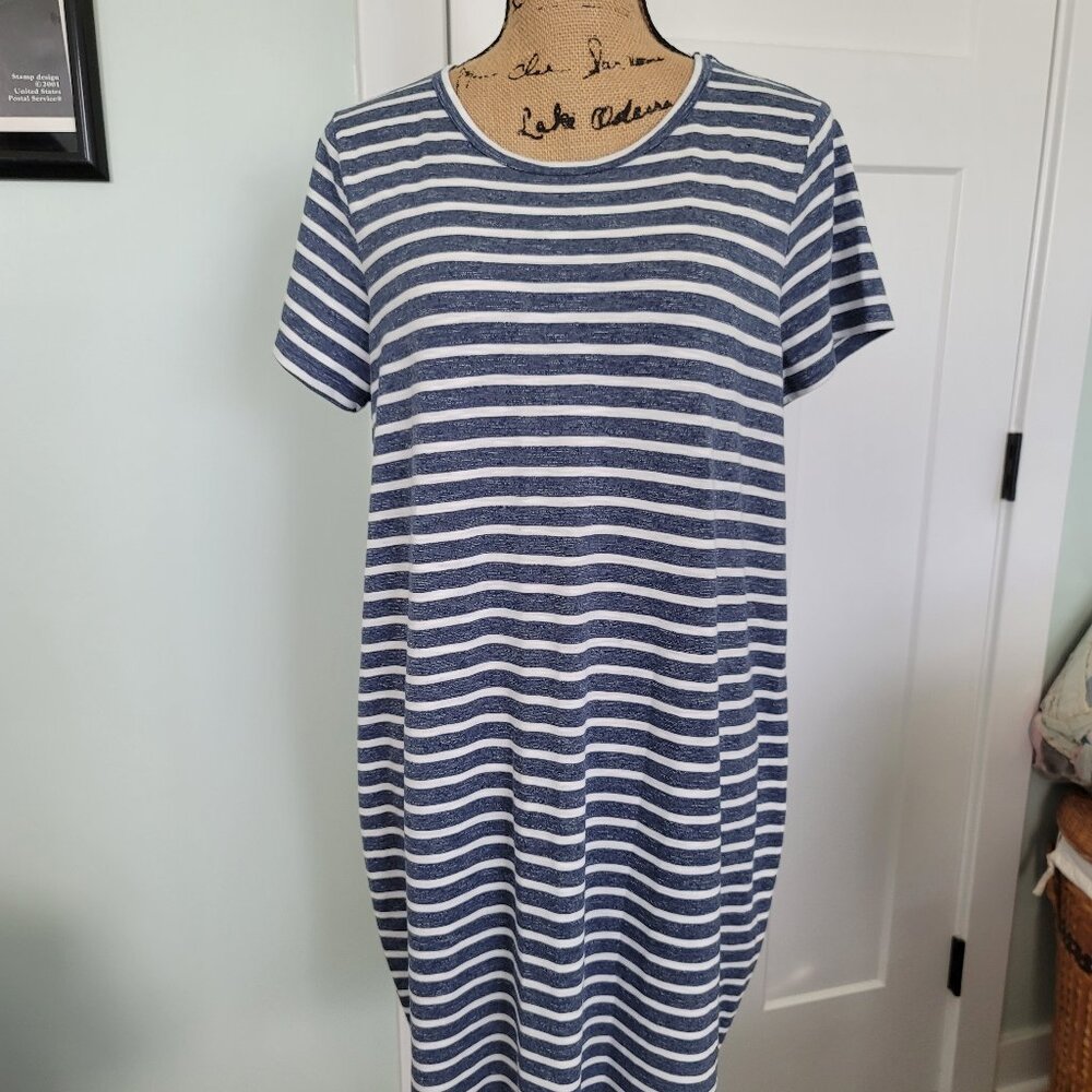 Sonoma Casual T-Shirt Dress Women's Large Blue Stripe Short Sleeve